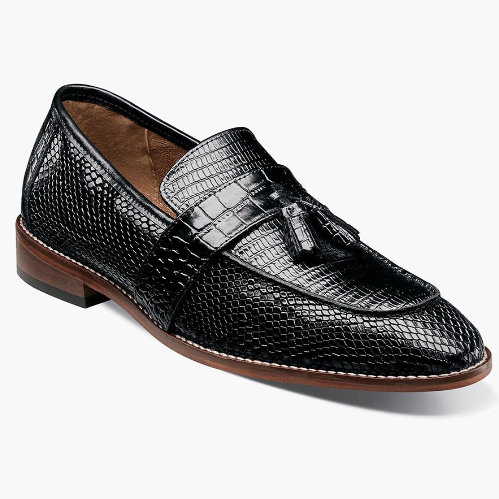 Stacy Adams Mens Size‎ 7.5 Black Leather Snakeskin Croc Tassle Loafers Shoes